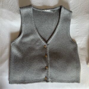 Gray Knit Button-Up Vest